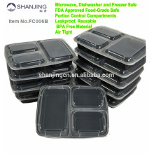 Los recipientes de comida de 3 compartimientos de Meal Prep con tapas de resistencia a fugas, horno de caja de plástico aprobado por la FDA ahorran horno